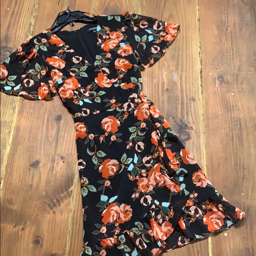 Sharagano dress- black with rose floral